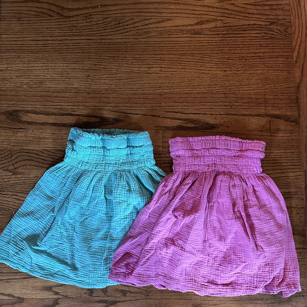 Hanna Andersson set of 2 Smocked Skirts pink and aqua size 10 GUC